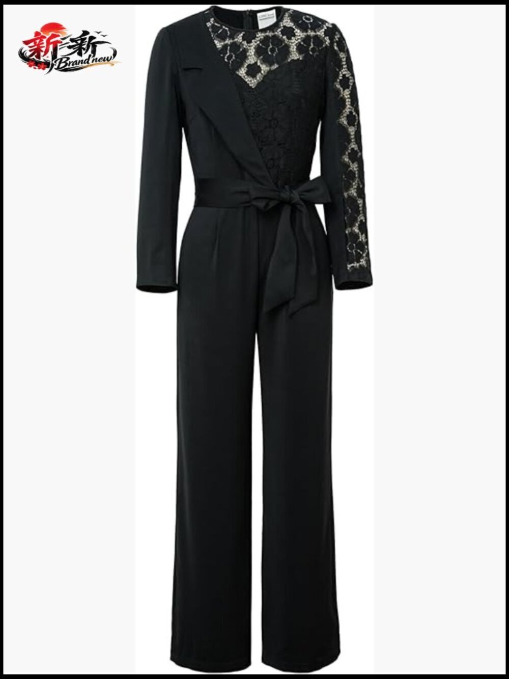 Lace Asymmetric Jumpsuit with Long Sleeves and Side Pockets